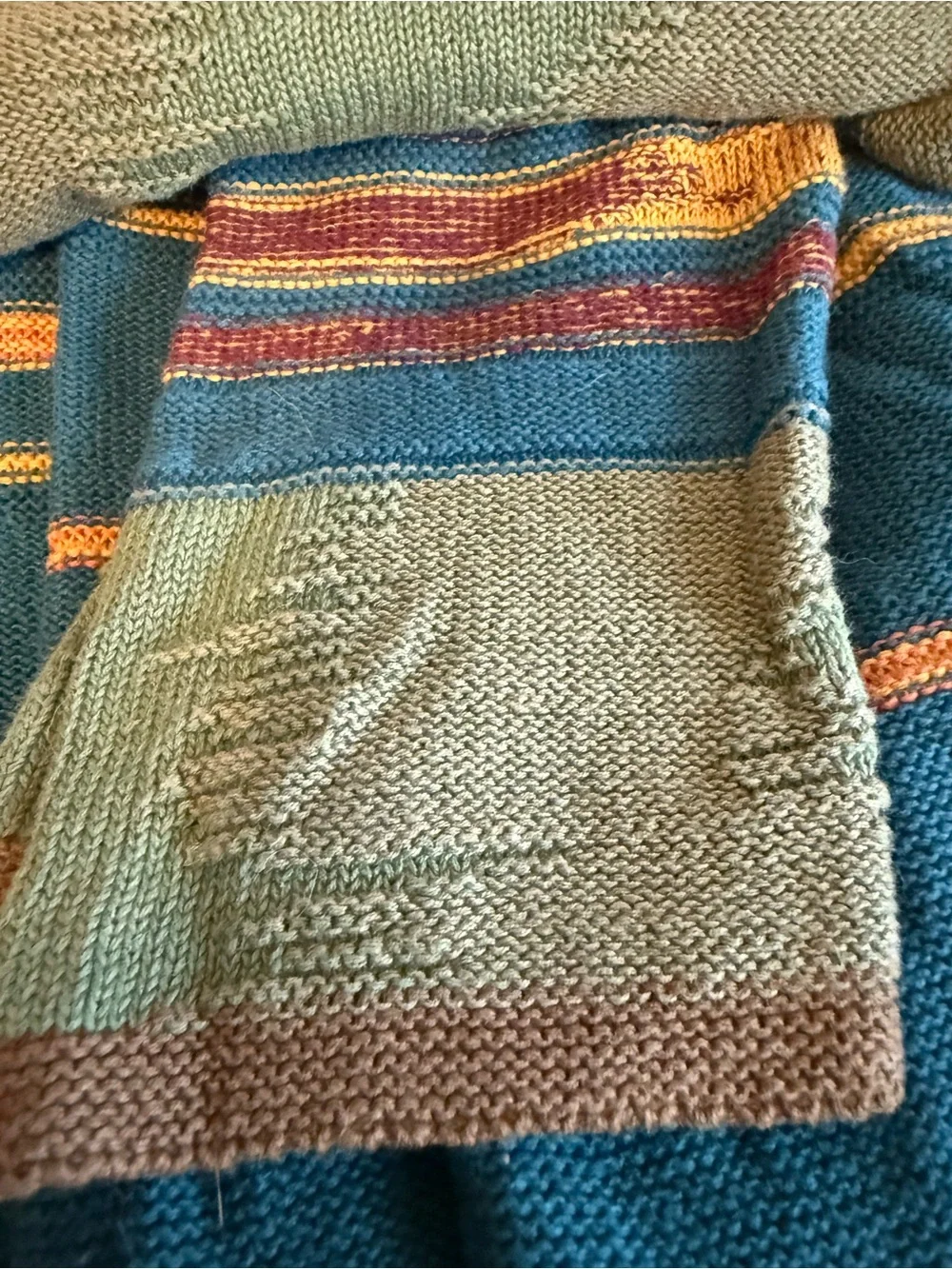 Territory Ahead Mens Large Teal Multicolor Southwestern Stripe Roll Neck Sweater